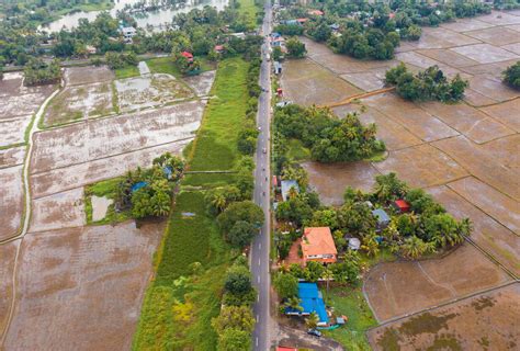 Aerial view of the backwaters, Kerala, India. stock photo