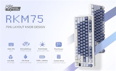 ROYAL KLUDGE RK M75 Gasket Mounted Tri-Mode Mechanical Keyboard with OLED Smart Display & Knob ...