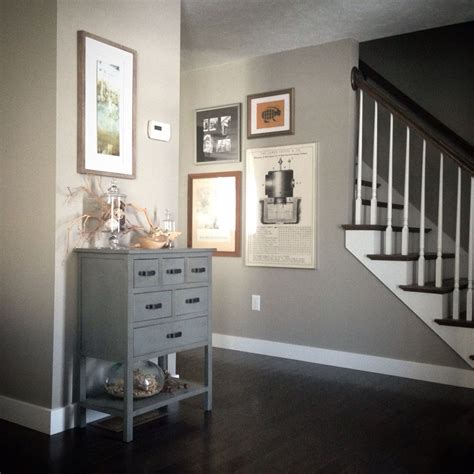 Neutral/natural entryway decor in our new home. Sherwin-Williams Pussywillow paint, Somerset ...