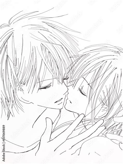 Drawing in the style of anime. Image enamored girl and the guy in the picture in the style of ...