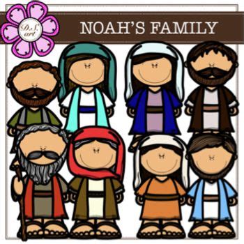 NOAH'S FAMILY digital clipart (color and black&white) | Bible coloring ...