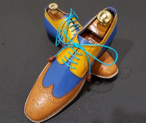 Handmade Three Tone Multi Color Wing Tip Oxford Classical Brogues Toe ...