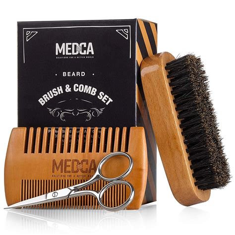 Wooden Beard and Comb Set for Men - Perfect for Beards Head Hair and Mustaches Men's Grooming ...