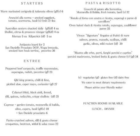 Vivace Menu, Menu for Vivace, Brighton, Melbourne - Urbanspoon/Zomato