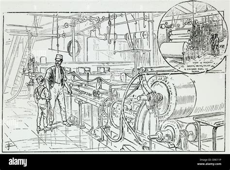 Pulp flowing into. a continuous paper making machine. Engraving 1889 ...