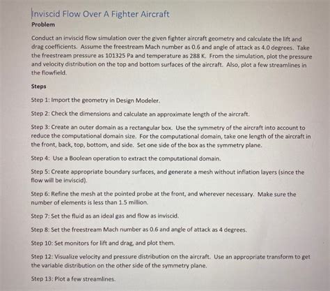 Inviscid Flow Over A Fighter Aircraft Problem Conduct | Chegg.com