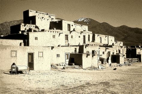 Taos Pueblo New Mexico - Ink Drawing Drawing by Peter Potter