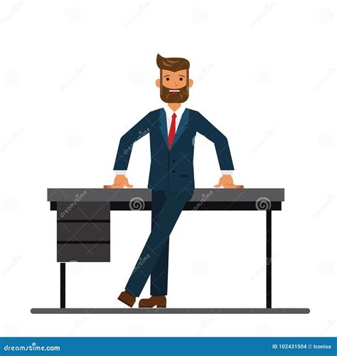 Chairman of the Board Leaning on a Table in the Office Cartoon Flat Vector Illustration Concept ...