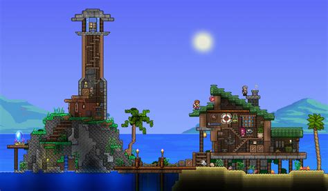 Terraria House Design, Terraria House Ideas, Jungle House, Ocean House, Beach Village, Beach ...