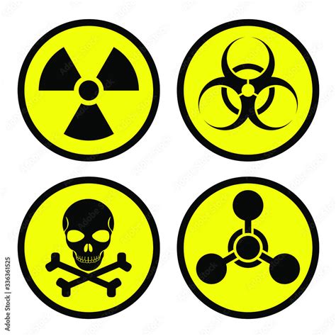 Radiation sign, biological contamination icon, chemical weapons symbol. Weapons of mass ...