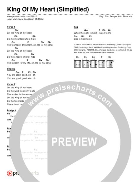 King Of My Heart (Simplified) Chords PDF (John Mark McMillan / Sarah McMillan) - PraiseCharts