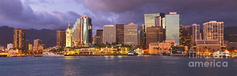 Downtown Honolulu Hawaii dusk skyline Photograph by Ken Brown