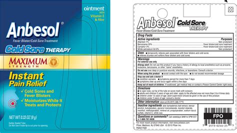 ANBESOL COLD SORE THERAPY (ointment) Pfizer Consumer Healthcare