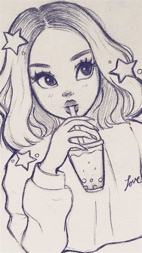 Aesthetic Girl Drawing Picture - Drawing Skill