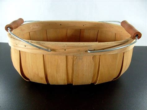 Vintage Wood Fruit Picking Basket Oval Lovely Two Handle