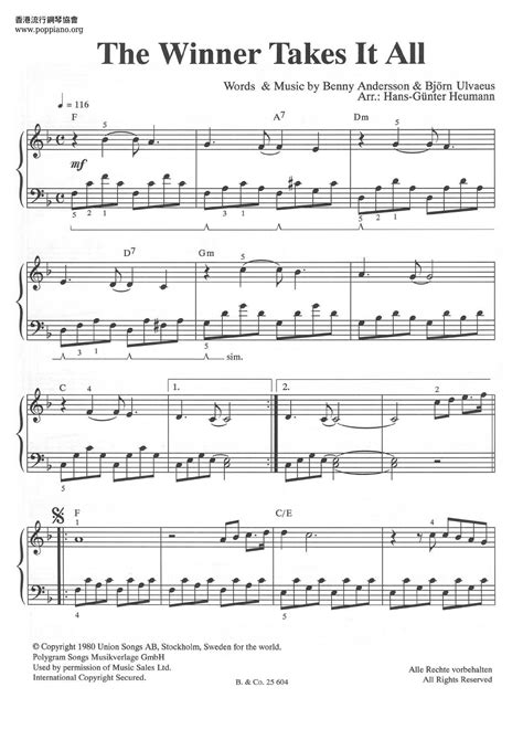 ABBA-The Winner Takes It All Sheet Music pdf, - Free Score Download ★