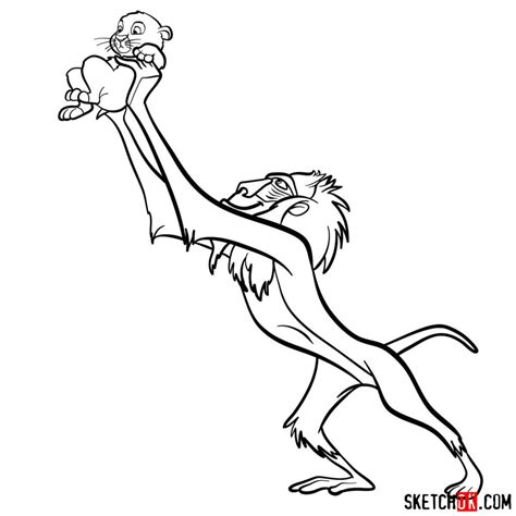 How to draw Rafiki holding Simba | Lion King - SketchOk - step-by-step drawing tutorials