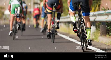 Group of cyclist at professional race, cyclists in a road race stage ...