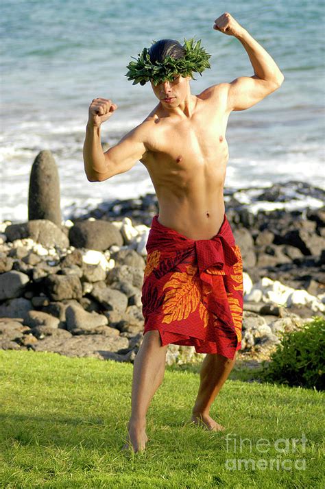 A masculine male hula dancer exhibits his manly hula style. Photograph ...