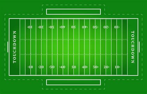 Flat green American football field. Top view of rugby field with line ...