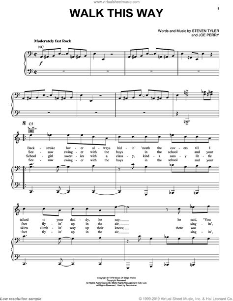 Walk This Way sheet music for voice, piano or guitar v2