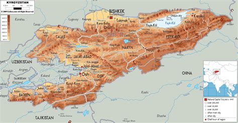 Physical Map of Kyrgyzstan