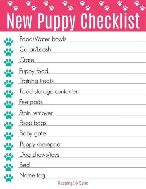 New Puppy Checklist Printable - Printable Word Searches