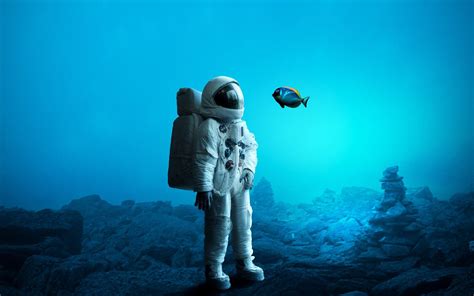 Download wallpaper 1920x1200 astronaut, underwater, fish, art widescreen 16:10 hd background