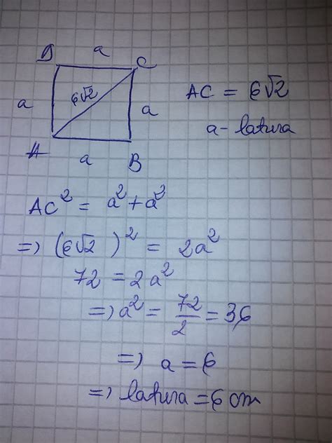 Diagonala unui pătrat este egală cu 6 radical din 2 cm. Aria patratului ...