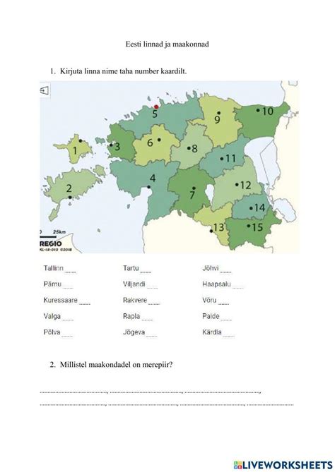 Eesti linnad ja maakonnad online exercise for | Live Worksheets