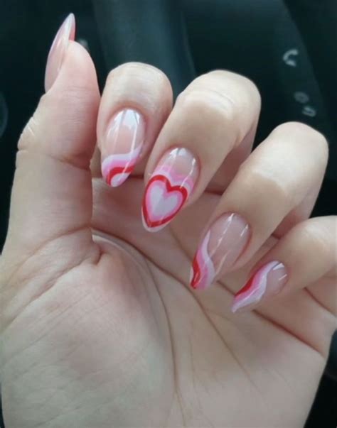 pink and red heart design nails | Heart nails, Short acrylic nails ...