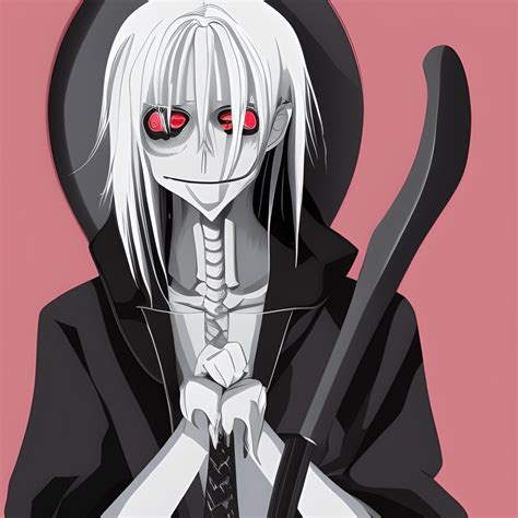 Anime Grim Reaper with White Hair and Creepy Smile · Creative Fabrica