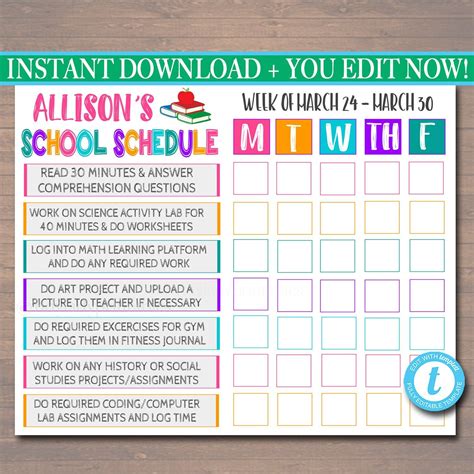 Daily Homework Schedule Template ~ Excel Templates