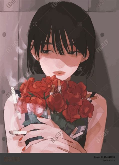 Anime Girl Holding A Rose