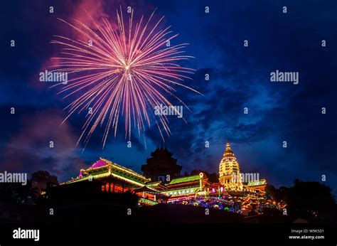 Fireworks celebrating Chinese New Year, Kek Lok Si Temple, Penang, Malaysia, Southeast Asia ...