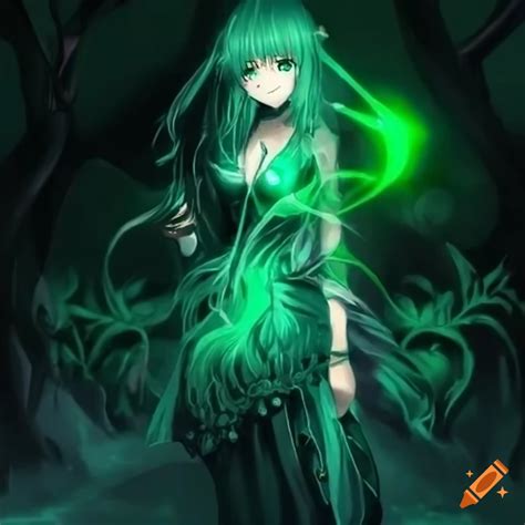 Anime girl with green wand using magic powers on Craiyon