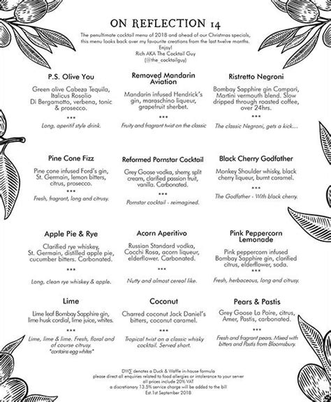 Menu at Duck & Waffle pub & bar, London, 110 Bishopsgate