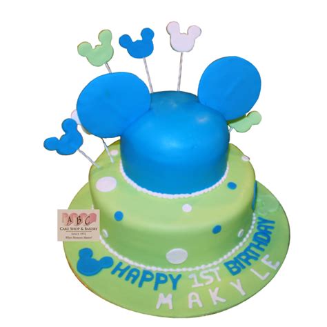 (2116) Mickey Mouse Birthday Cake in Blue & Green - ABC Cake Shop & Bakery