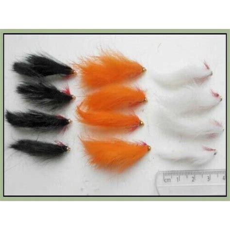 Zonker Trout Flies, 12 Mini Zonkers, Black, White & Orange, Size 12 ...