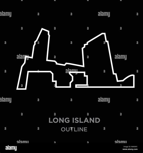 white border long island outline on black background, vector ...