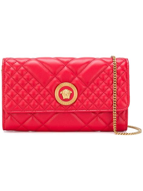 Versace quilted chain wallet bag - Red Red Clutch, Clutch Pouch, Wallet Bag, Wallet Chain, Red ...