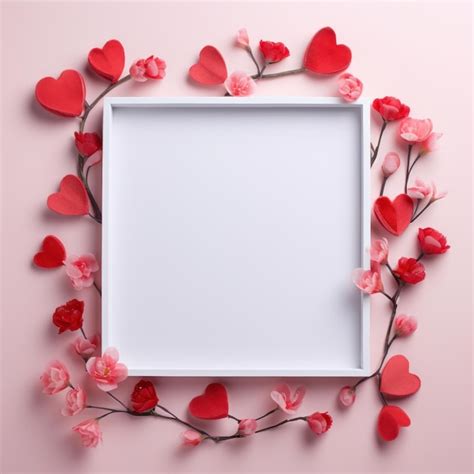 Premium AI Image | Valentine day festive heart decoration frame composition on pink background ...