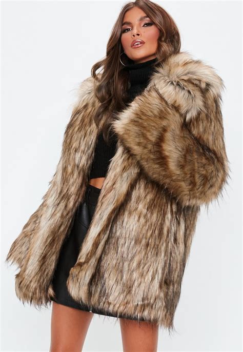 Missguided - Brown Faux Fur Collared Coat | Brown faux fur coat, Brown faux fur, Faux fur collar ...