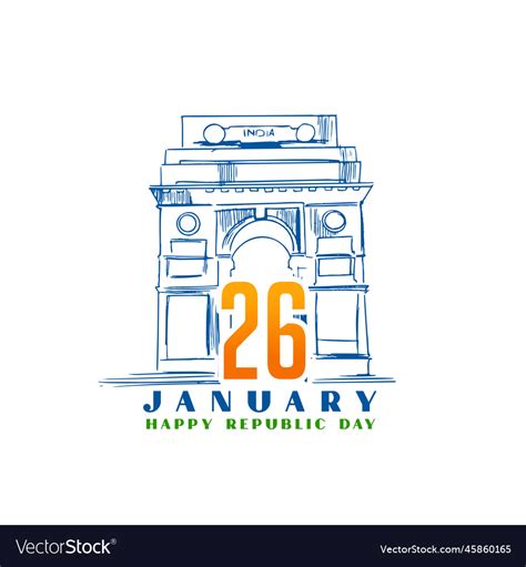 India gate monument sketch for 26th january Vector Image