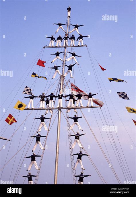 Naval crews giving a demonstration of the traditional Mast Manning ...