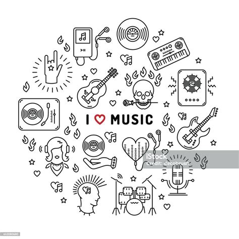 I Love Music Line Art Icons Circle Infographic Stock Illustration - Download Image Now ...