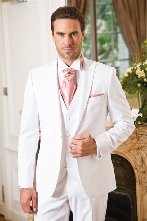 Costume mariage 3 pièces Blanc accessoires Rose sorbet - Johann | White wedding suit, Groom and ...