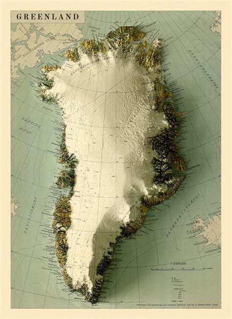 Greenland Map Greenland Relief Map Denmark Map Greenland Print ...