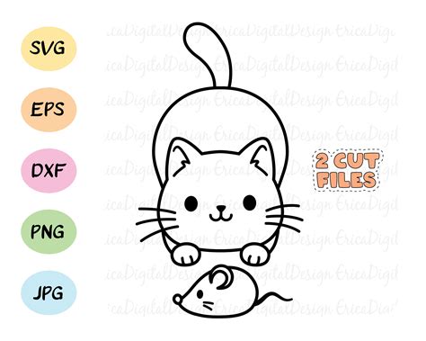 Lindo gato delineado SVG archivo de corte Kawaii gato ratón - Etsy México