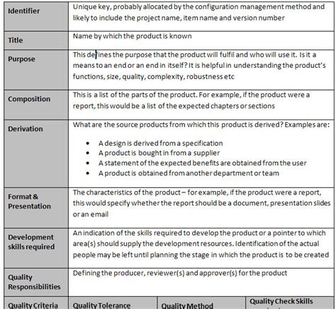 Free Prince2 Product Description Template